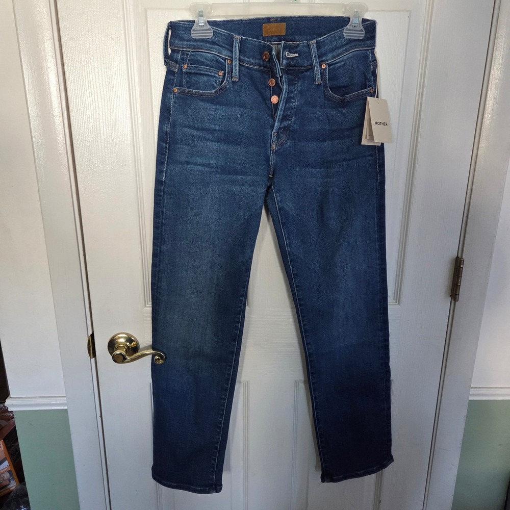 MOTHER NEW The Slider Hover Jeans Coastal Colors Blue Straight Leg Button Fly 25